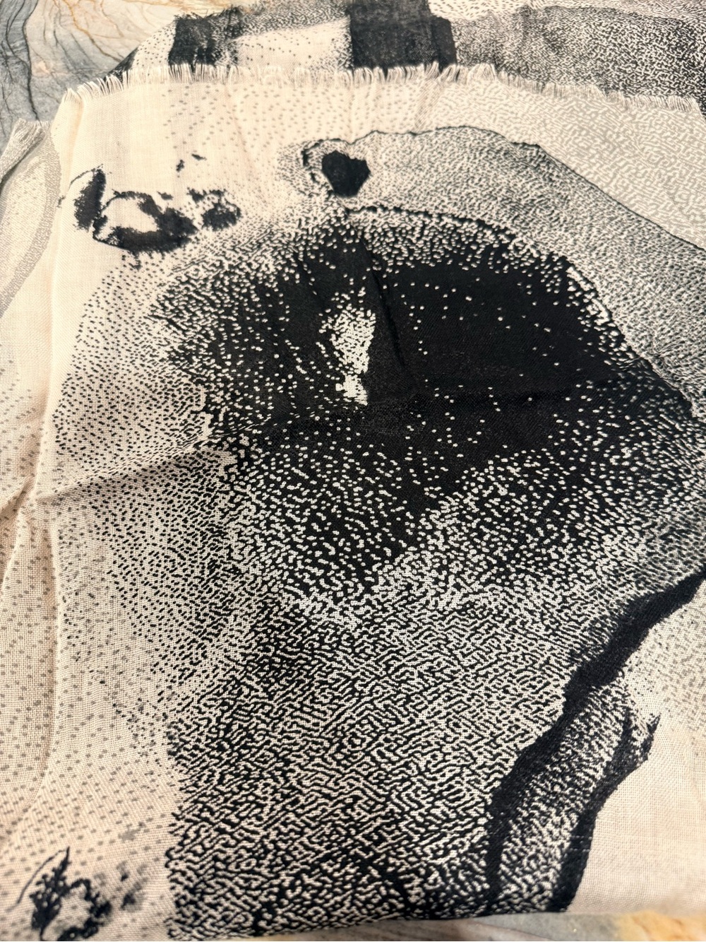 Eileen Fisher Black Ivory Abstract Scarf Wrap Shawl OS - Picture 3 of 8